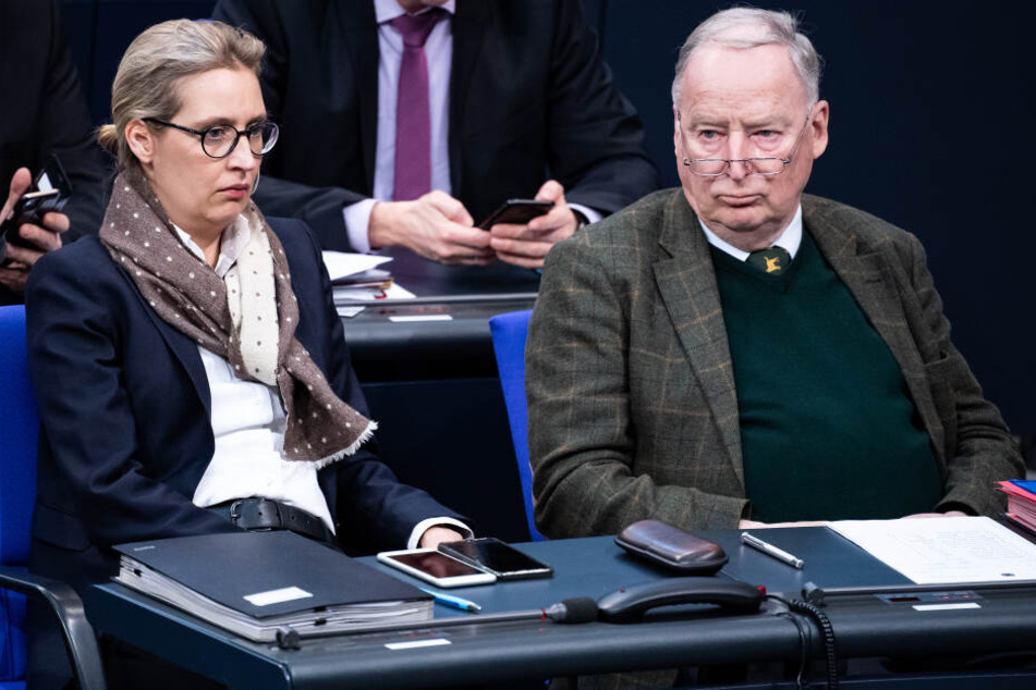 Die AfD-Chefs, Alice Weidel (l.) und Alexander Gauland (r.), äußerten sich noch nicht zu dem Gutachten.