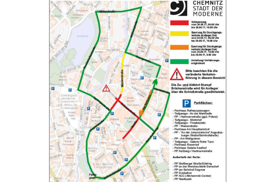 Übersichtsplan über die Parkmöglichkeiten zum Stadtfest Chemnitz.
