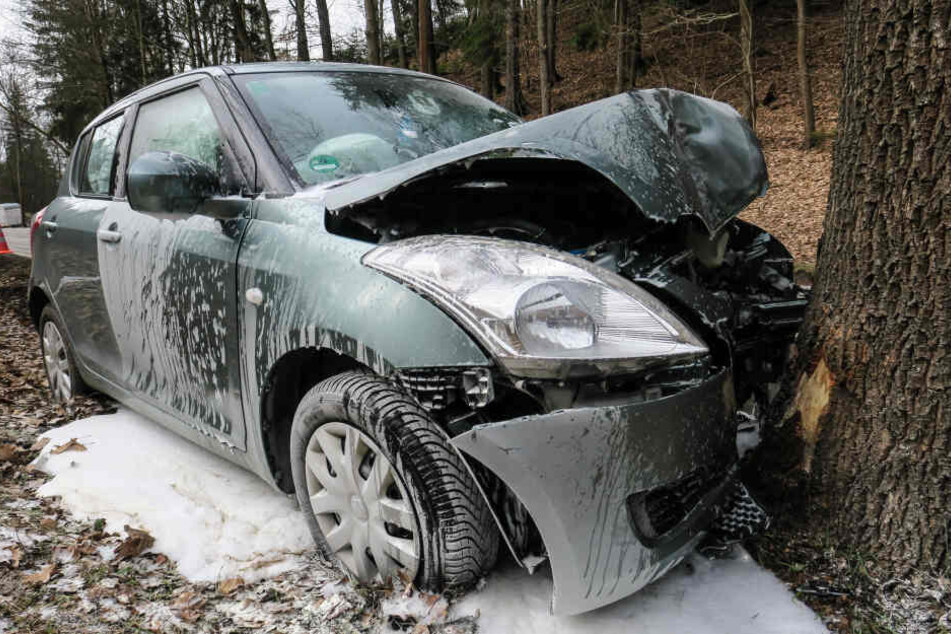 Der Suzuki war frontal gegen den Baum gefahren.