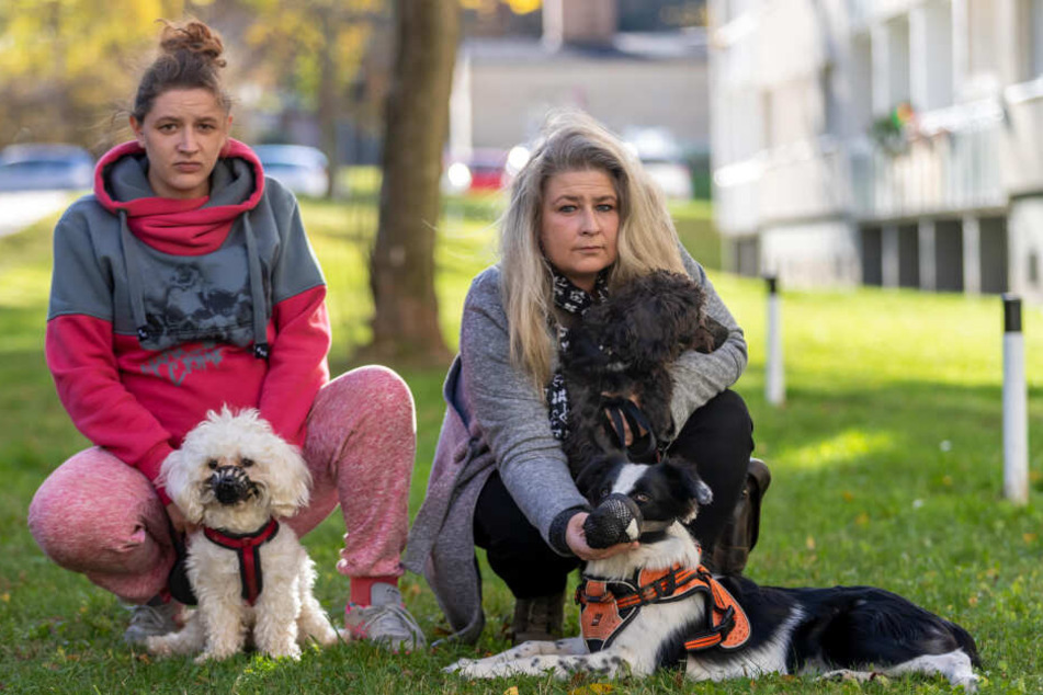 In Sorge um ihre Tiere: Bijanca Hinzmann (26) mit Hund Balu sowie Petra Hackstein (49) mit Odin und Luna.