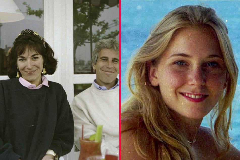 The family of Virginia Giuffre (r.), a victim of Jeffrey Epstein (c.), urged President Donald Trump to not pardon Ghislaine Maxwell (l.).