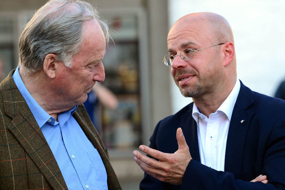 Andreas Kalbitz (rechts) übernahm im April den Posten von Alexander Gauland in Brandenburg.