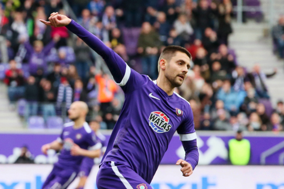 Aues Goalgetter Nummer 1! Dimitrij Nazarov jubelt nach einem seiner zehn Saisontreffer.