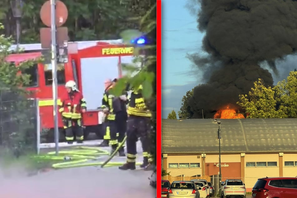 Dresden: Dicke Rauchschwaden über Radebeul: Feuerwehr rückt zu Brand bei Sporthalle aus