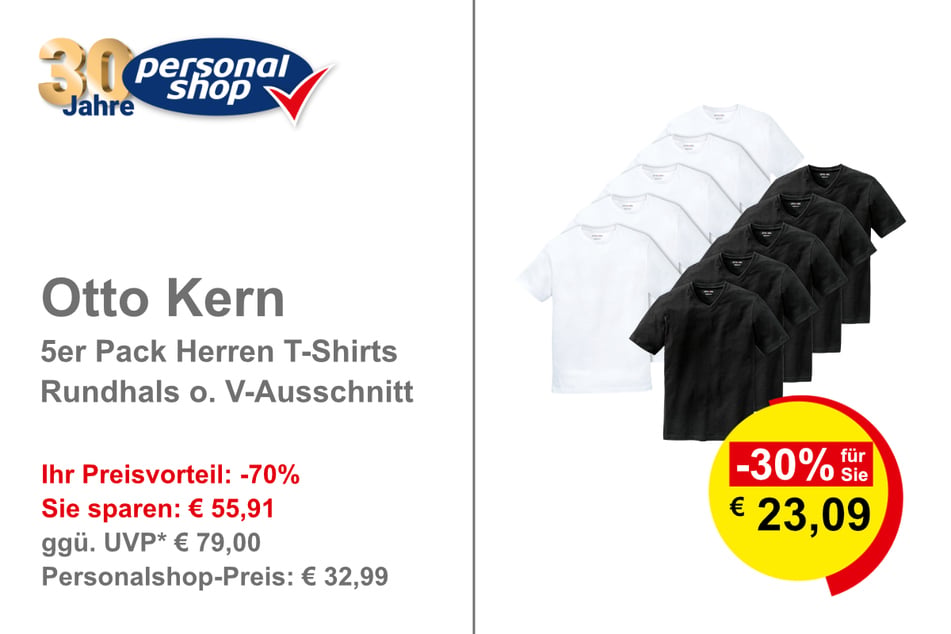 Otto Kern 5er-Pack Herren T-Shirts Rundhals oder V-Ausschnitt