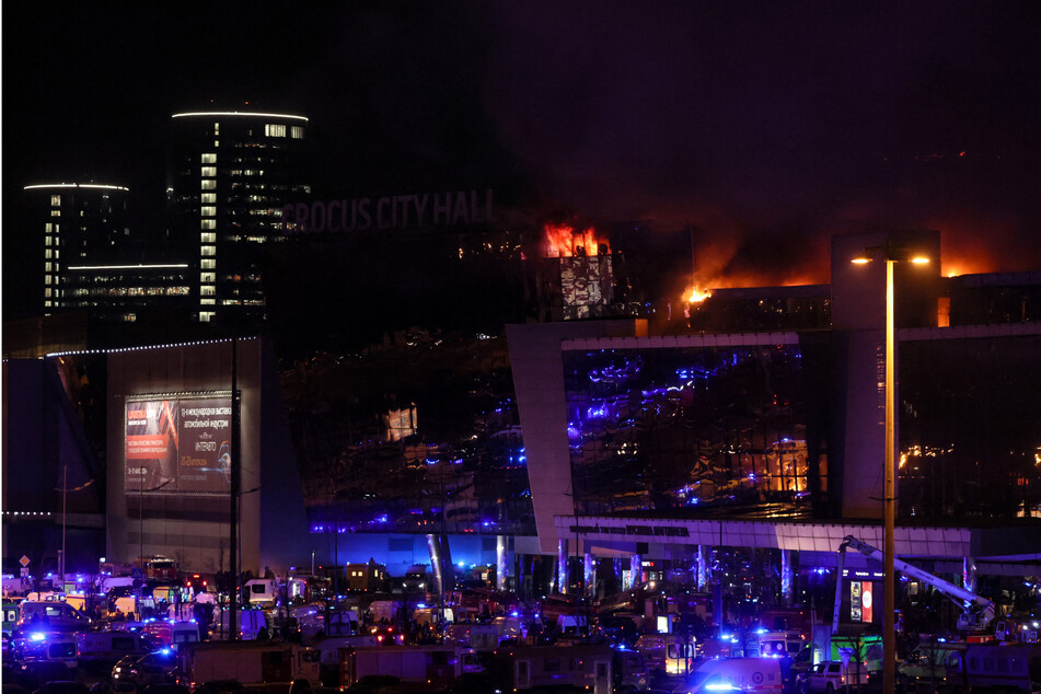 A fire broke out at Crocus City Hall in Moscow, Russia, after gunmen killed multiple people in a horrific shooting.
