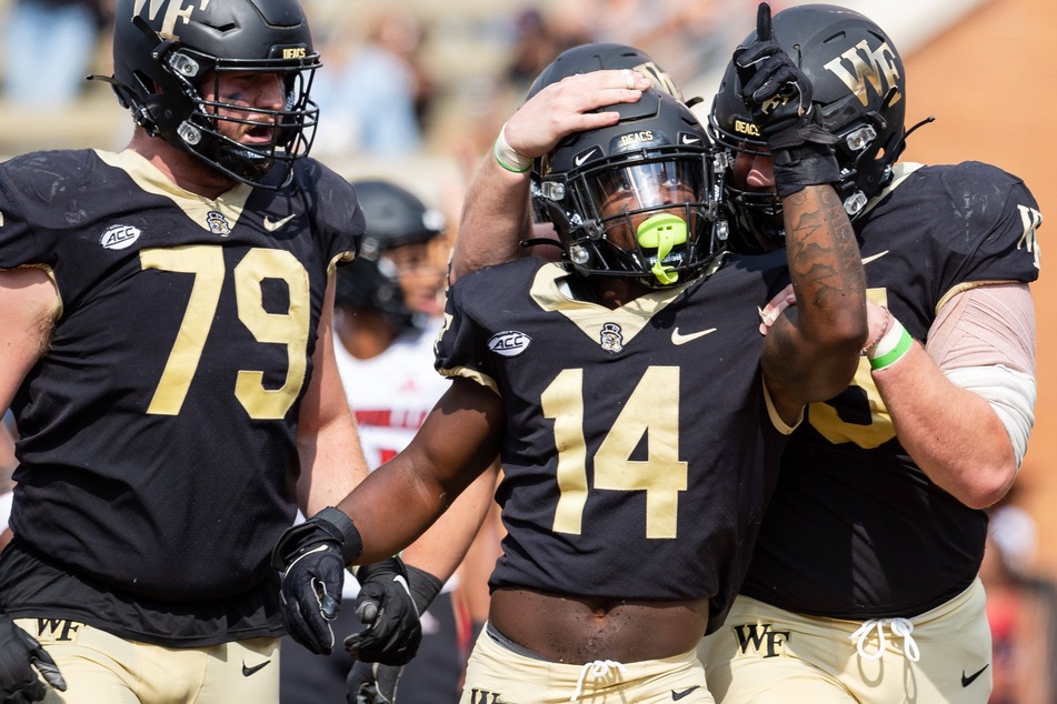 Demon Deacons running back Justice Ellison (c.) scored a touchdown in Wake Forest's big win on Saturday.