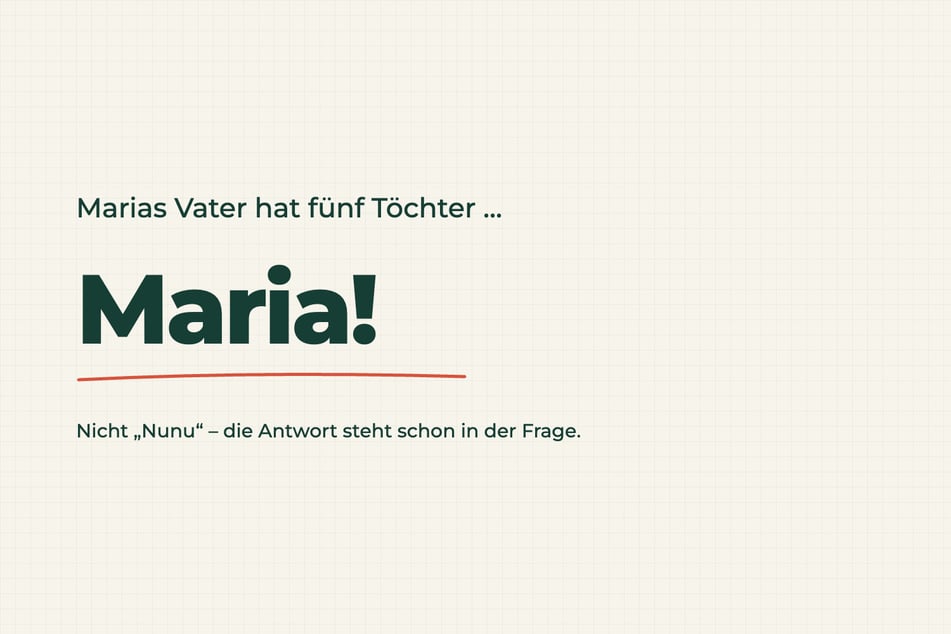 Auflösung zum Rätsel des Tages vom 23.10.2026: Die fünfte Tochter heißt Maria.
