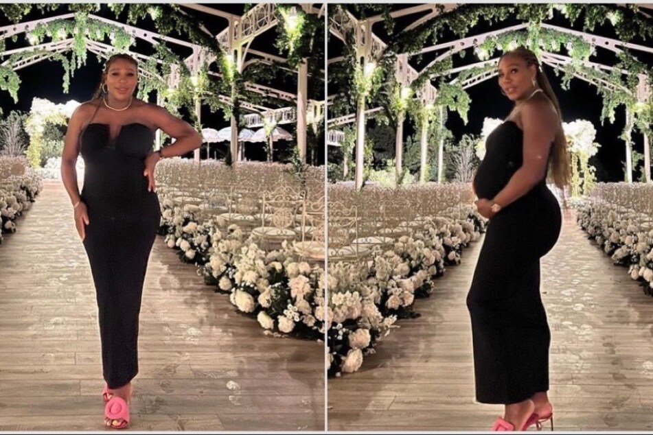Serena Willams models growing baby bump in stunning body-con dress
