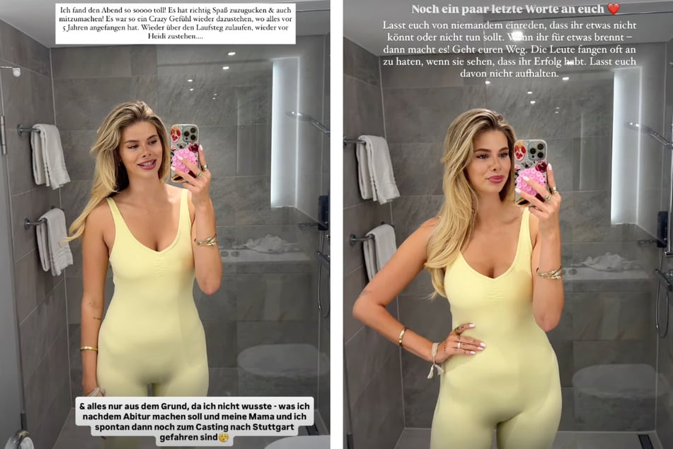 Aus dem Bad ihres Hotelzimmers wandte sich die 25-Jährige am Freitag um die Mittagszeit mit zwei Instagram-Storys an ihre Fans.