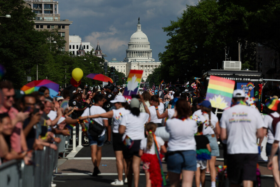 Thousands turned out to march in Washington and celebrate WorldPride day, amid President Donald Trump's assault on LGBTQ+ rights.