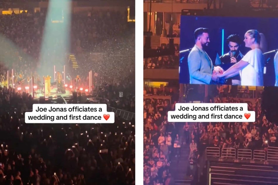 A clip is going viral on TikTok of Joe Jonas officiating his Jonas Brothers bandmate's wedding onstage during a concert in Anaheim on October 29!