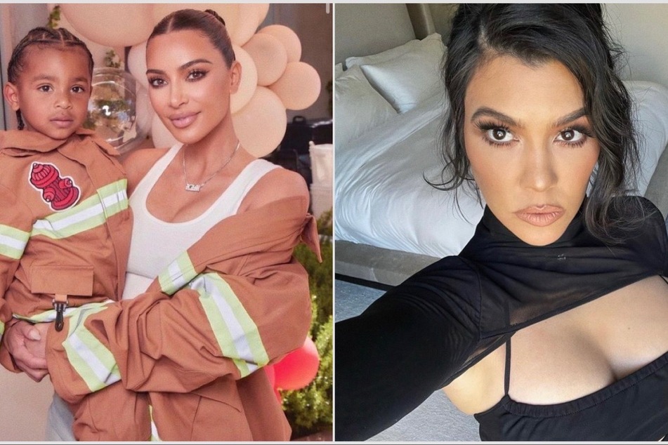 Kourtney Kardashian (r) wasn't present at Kim Kardashian's birthday party for her son Psalm, are the two still beefing?