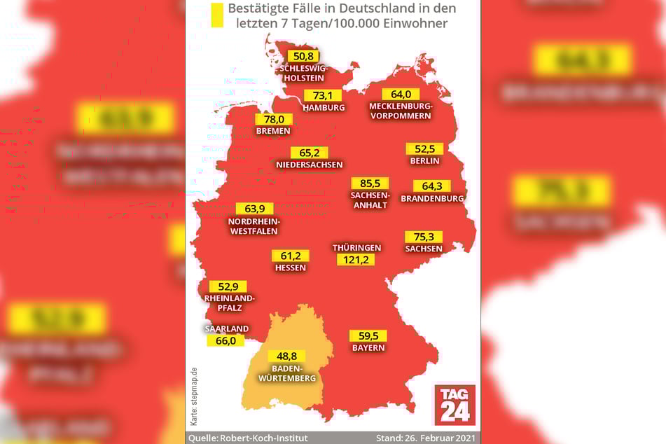 Aktuell weist Thüringen mit 121,2 die höchste Sieben-Tage-Inzidenz in Deutschland auf.