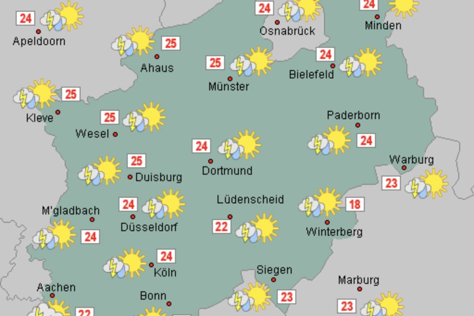 Gerade im Rheinland können die Gewitter teils heftig ausfallen. Die Unwetterwarnung des DWD gilt bis Freitagfrüh.