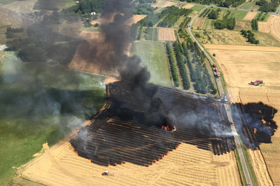 Feld in Flammen: Ballenpresse verursacht riesigen Brand