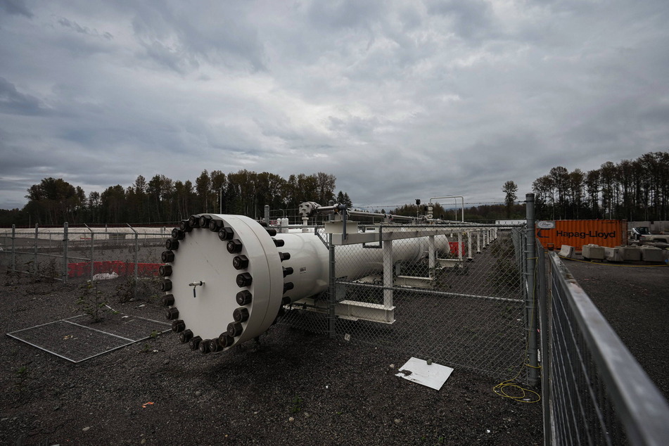 The terminus for the Coastal GasLink natural gas pipeline under construction at the LNG Canada export terminal in Kitimat, British Columbia.