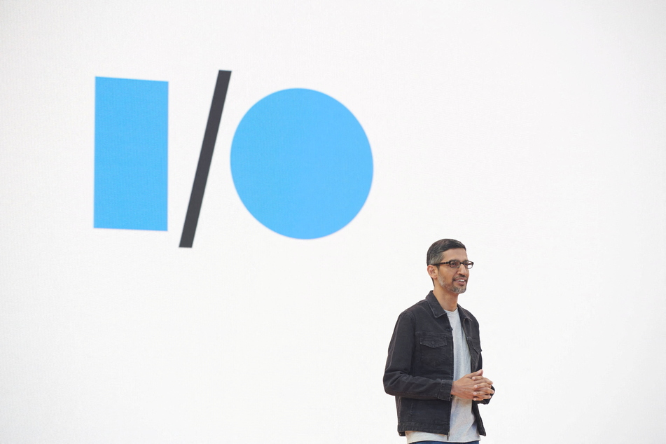 Google Chief Executive Sundar Pichai speaking at the 2022 I/O developer conference.