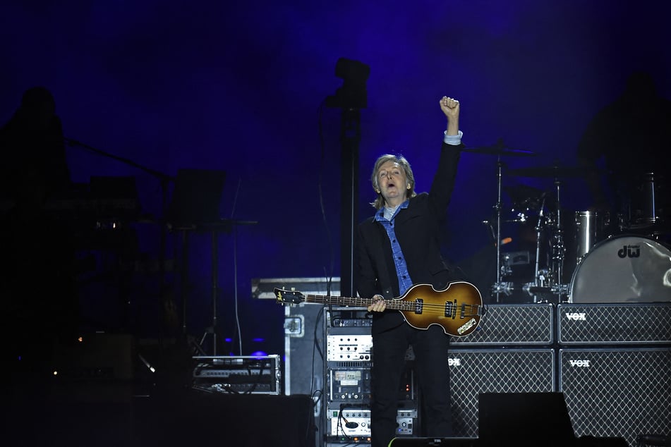 English musician Sir Paul McCartney performs as part of his Got Back tour, at the Centenario stadiium in Montevideo on October 1, 2024.