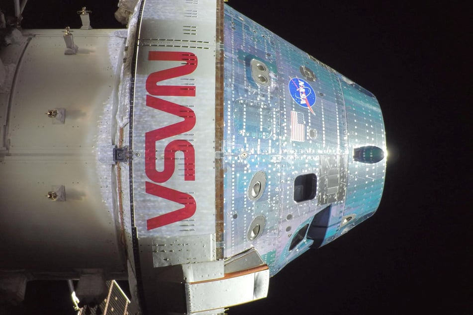 A view of the Orion capsule taken during a routine external inspection of the spacecraft on April 3, 2026.