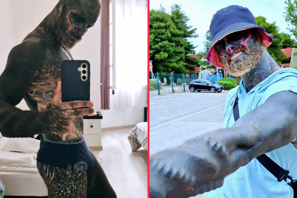 Anthony Loffredo has radically transformed his body into that of a "black alien."