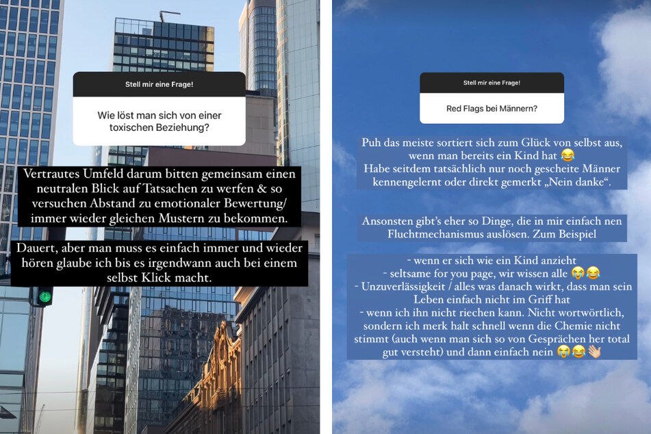 Am späten Freitagabend veröffentlichte die Frankfurterin diese beiden Instagram-Storys im Rahmen eines Q&amp;A.
