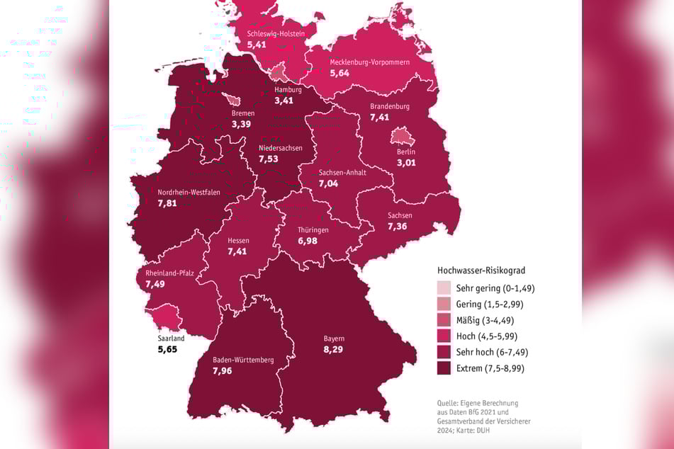 Die Karte zeigt, wo die Hochwasserrisiken am größten sind.