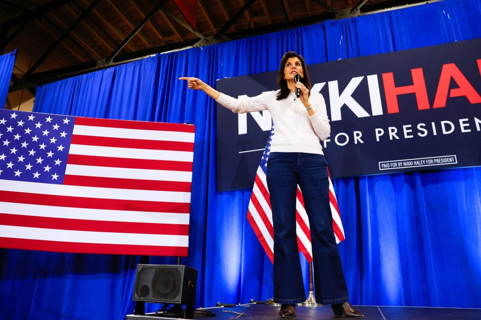 Nikki Haley speaking at her campaign rally in Greer, South Carolina on Monday.