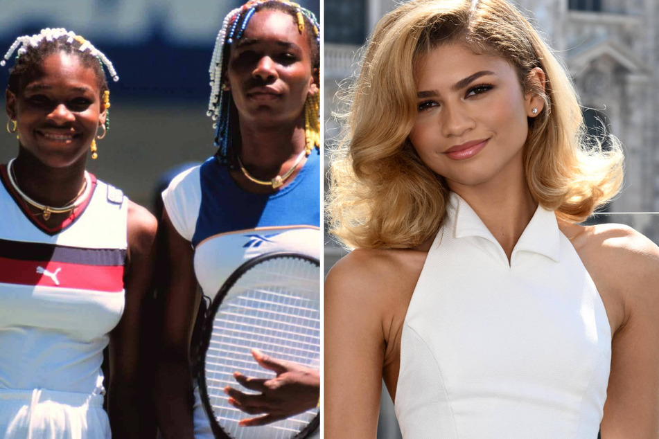 Zendaya (r.) recreated Serena (l.) and Venus Williams' iconic 1998 Vogue photoshoot in an ode to the tennis stars amid her Challengers press tour.