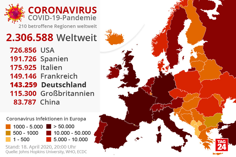 210 Regionen sind weltweit betroffen.