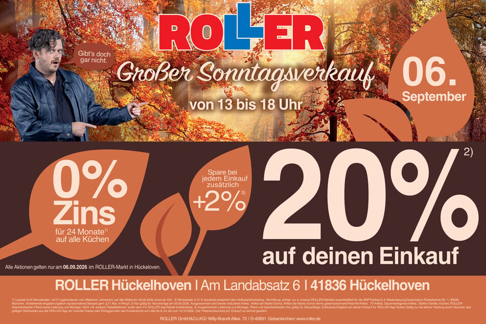 Diese Rabatte gibt's am Sonntag (6.9.) bei ROLLER Hückelhoven.