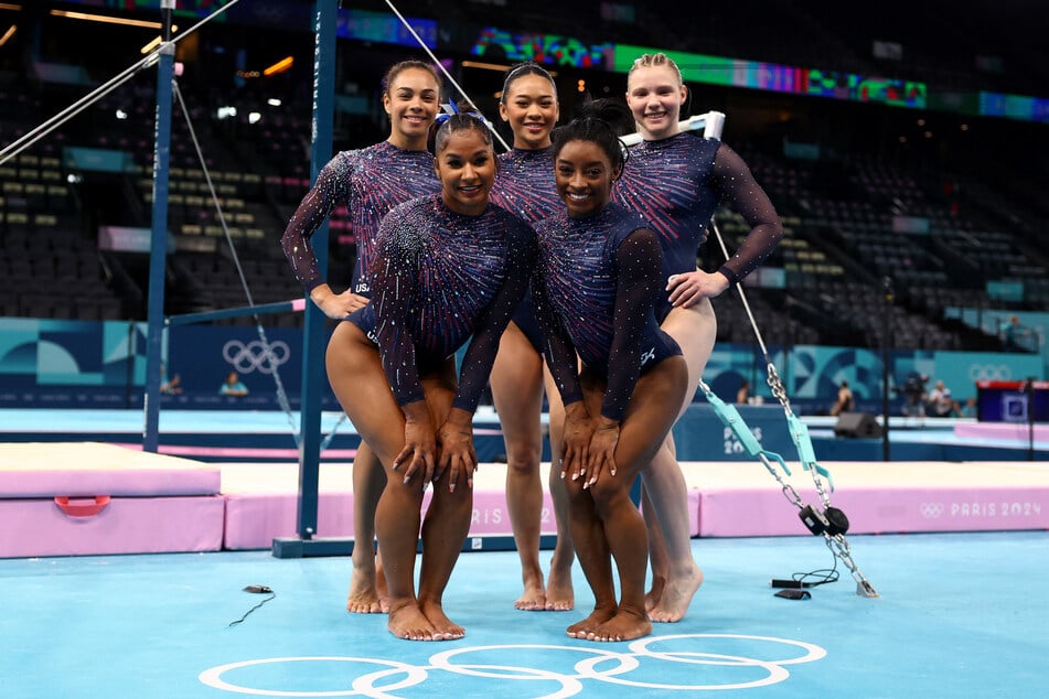 Clockwise from top left: Hezly Rivera, Sunisa Lee, Jade Carey, Simone Biles, and Jordan Chiles are representing Team USA in gymnastics at the Paris Olympics.