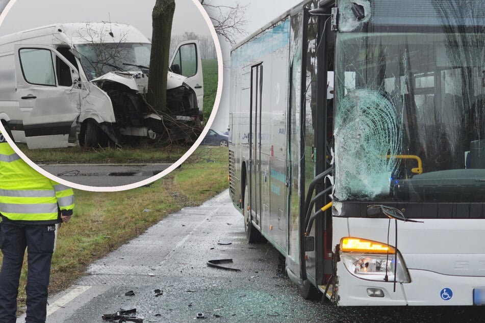 Mehrere Verletzte! Transporter gerät in Gegenverkehr und kracht gegen Linienbus