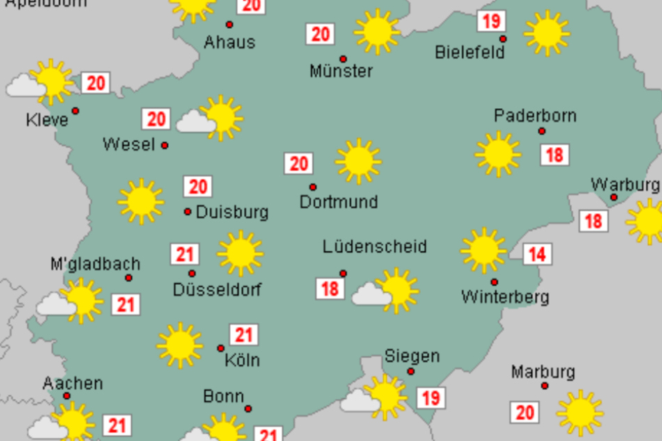 Schon am heutigen Donnerstag strahlt über Nordrhein-Westfalen vor allem eines: die Sonne!