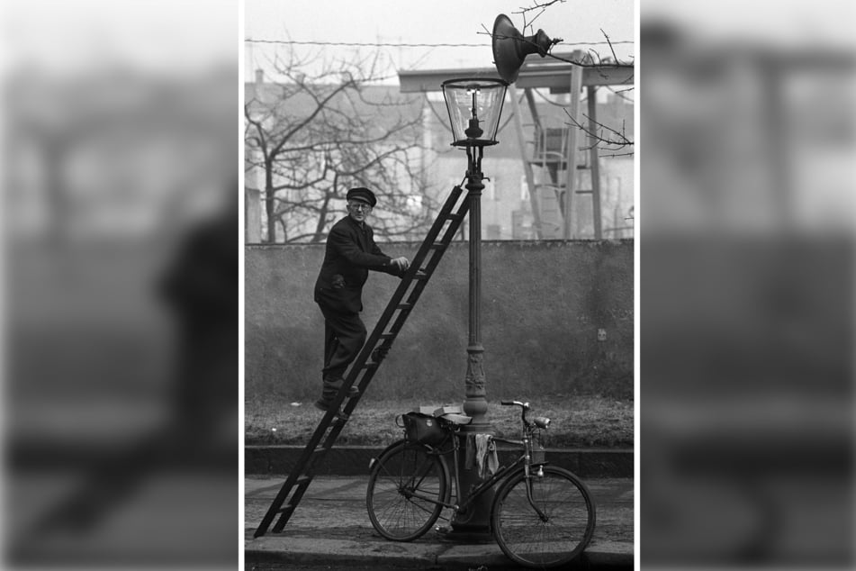 Ein Gaslaternen-Mann auf dem Kaßberg Anfang der 1970er Jahre