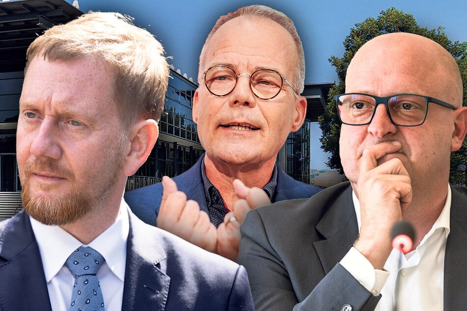 Die Landesvorsitzenden der CDU, Michael Kretschmer (49, l.), und der SPD, Henning Homann (45, r.), haben eher Sachsen im Blick. Der Generalsekretär der Bundes-SPD, Matthias Miersch (55, M.), sagte, man werde sich nicht erpressen lassen.