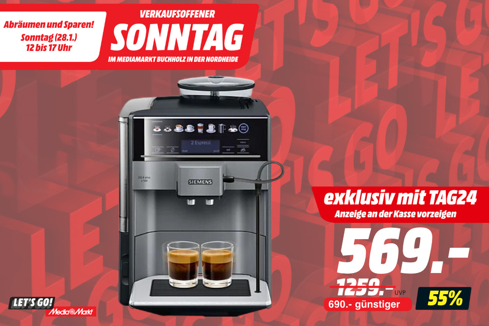 Siemens-Kaffeevollautomat für 569 statt 1.259 Euro - exklusiv beim Vorzeigen der Anzeige.