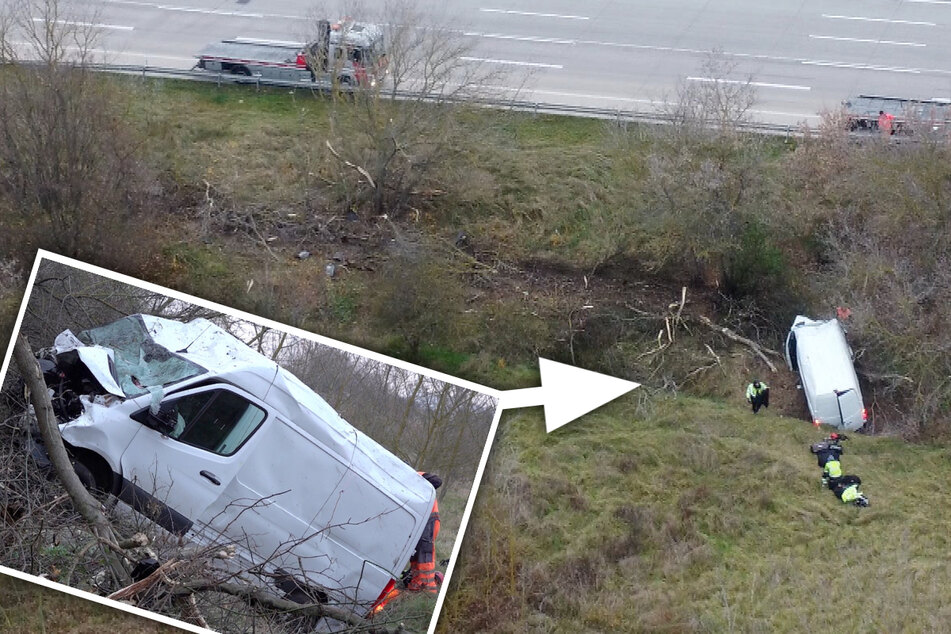 Unfall A2: Schneise der Verwüstung: Transporter walzt Bäume an der A2 nieder