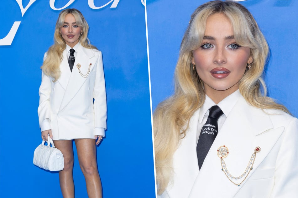 Sabrina Carpenter goes pantsless in icy white blazer at Paris Fashion week