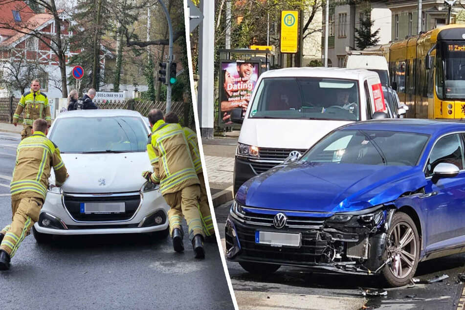 Unfall am Weißen Hirsch: Autos krachen ineinander, Umleitung bei Straßenbahn