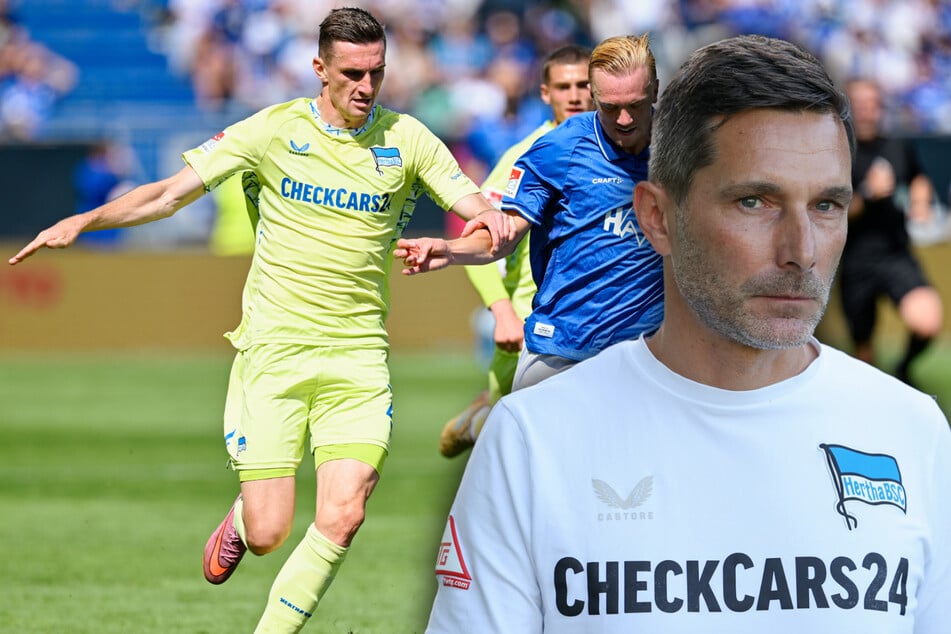 Hertha-Trainer Stefan Leitl (47. r.) hat mit Niklas Kolbe (28, l.) den nächsten Verletzten zu beklagen. (Bildmontage)