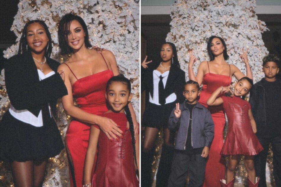 Kim Kardashian showed off holiday celebrations with her four kids in a series of Instagram snaps taken at the Kar-Jenner's low-key Christmas Eve bash.