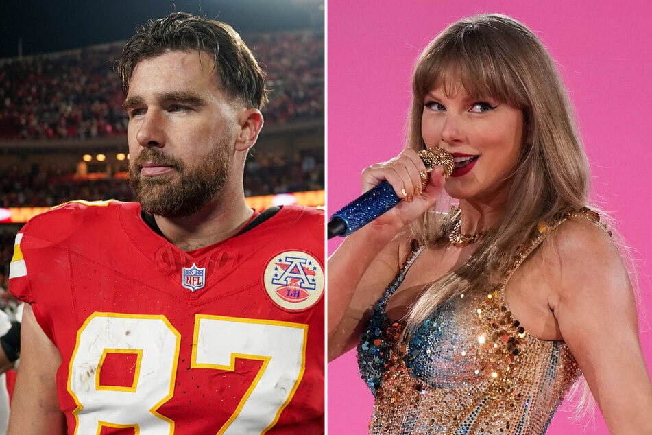 Travis Kelce (l.) may not have been able to attend Taylor Swift's final night of The Eras Tour, but the NFL star still got a special shoutout from his girlfriend!