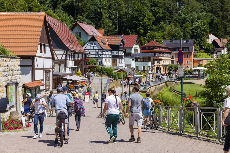 Zahlreiche Besucher spazieren im Sommer durch Rathen, genießen ein Eis oder eine Ruder-Tour auf dem Amselsee.