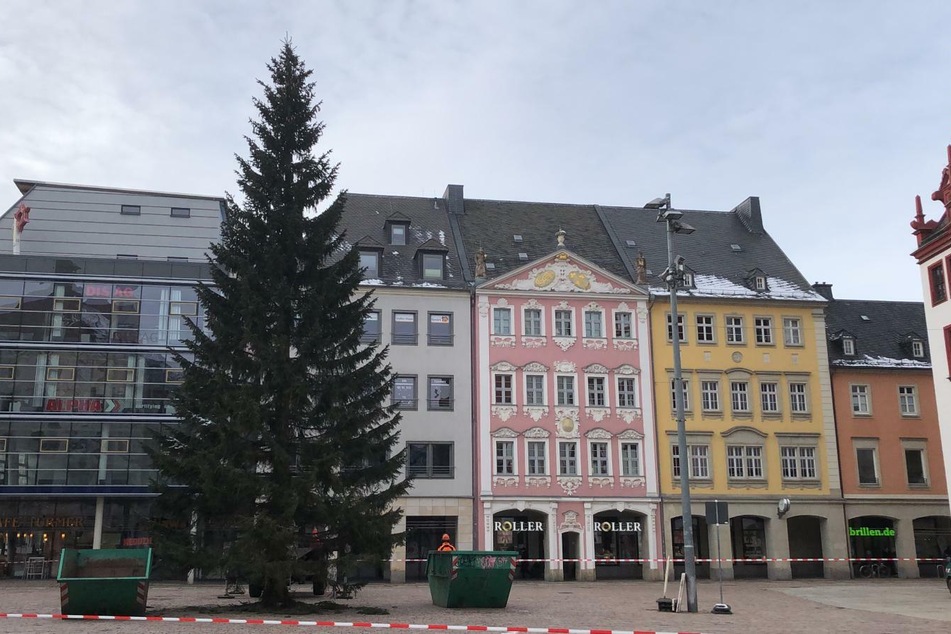 Gegen 13 Uhr stand er noch, der Chemnitzer Weihnachtsbaum.
