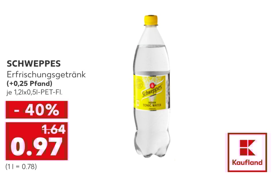 Schweppes Erfrischungsgetränk für nur 0,97 Euro.