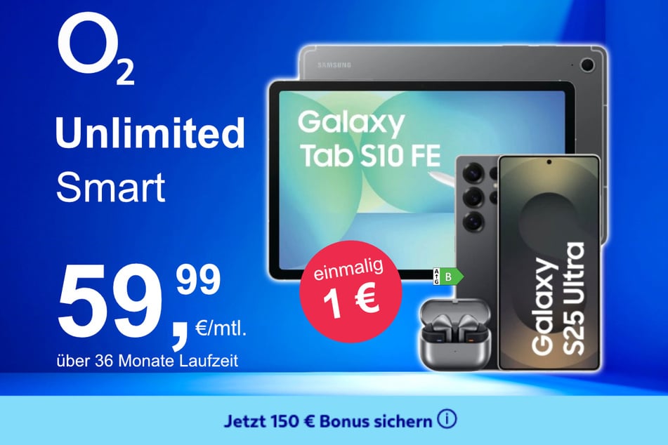Das Samsung Galaxy S25 Ultra + Buds 3 Pro + Tab S10 FE im o2 Mobile Unlimited Smart für einmalig 1 Euro.