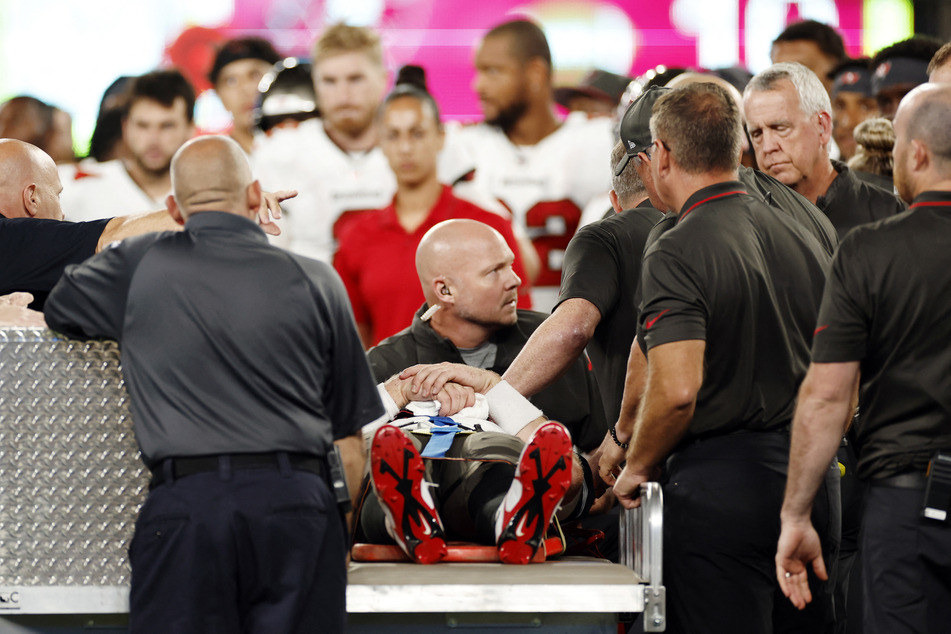 The Tampa Bay Buccaneers' John Wolford was stretchered off the field after suffering a neck injury in the game against the New York Jets.