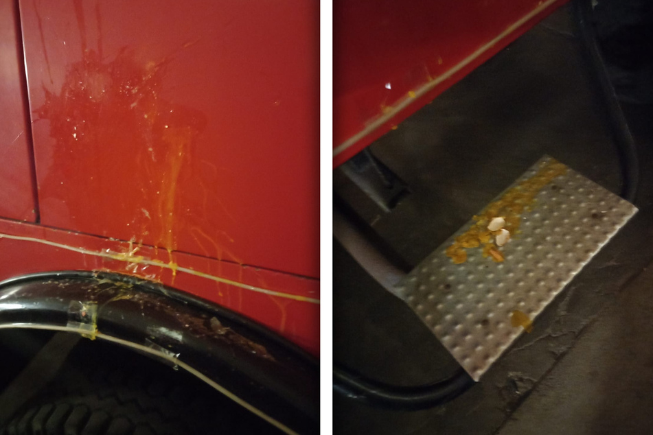Solche hässlichen Flecken fanden die Kameraden an ihren Fahrzeugen vor. Teilweise klebten die Schalen sogar noch an den Tritten fest.