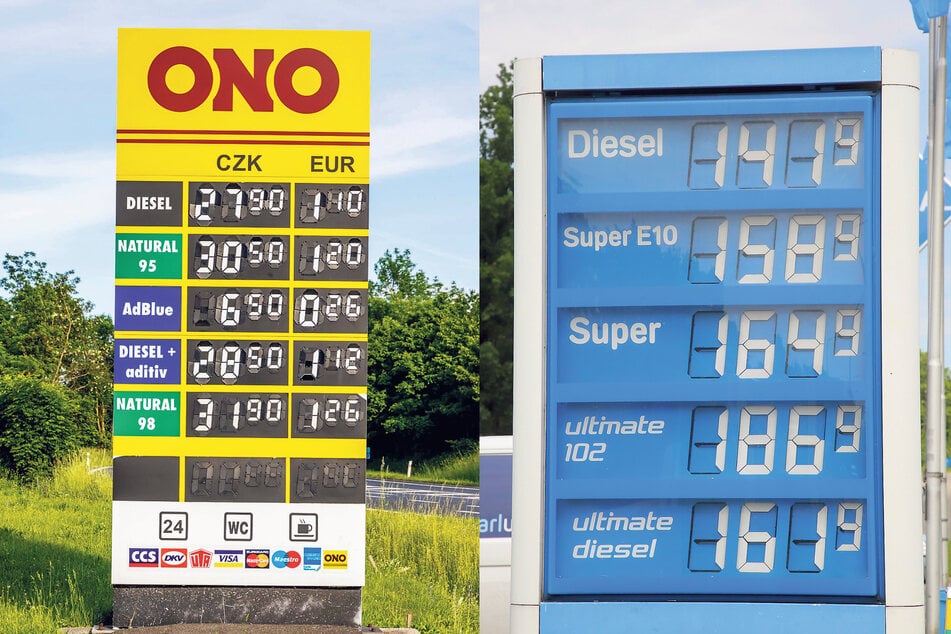 Zum Vergleich: Links die Preise an der ONO-Tankstelle, rechts eine Aral-Tankstelle in Dresden.